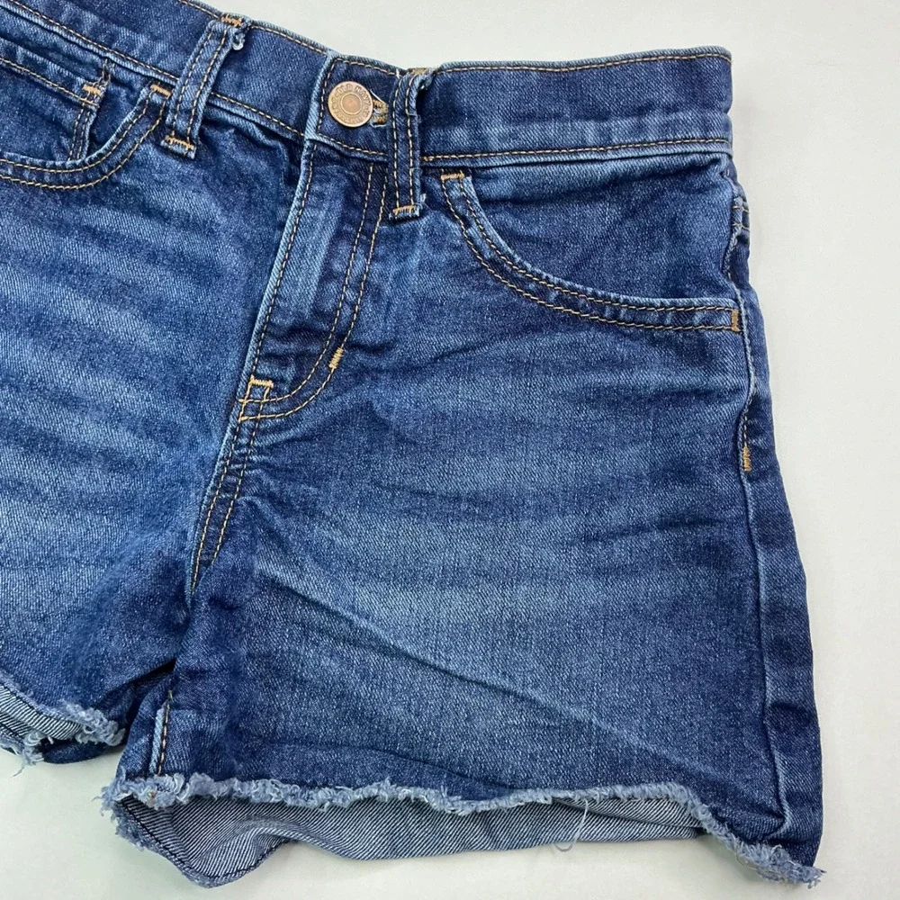 Old Navy Dark Indigo Denim Shorts Kids Size 10 Sky High Rise Raw Hem